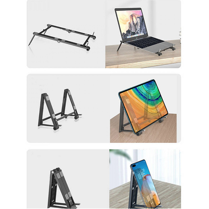 Suport/stand de birou Andowl Q-ZJ009, pentru laptop, tableta, telefon, pliabil, reglabil, negru — 2