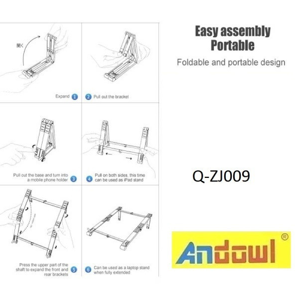 Suport/stand de birou Andowl Q-ZJ009, pentru laptop, tableta, telefon, pliabil, reglabil, negru — 6