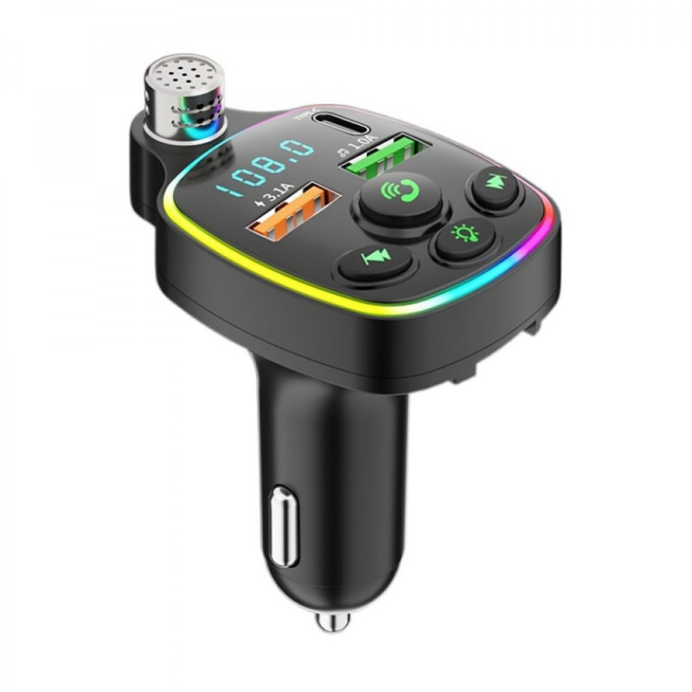 Modulator FM Bluetooth Andowl Q-C71, 2 porturi USB + 1 port PD, 5V/3.1A, lumini RGB, ecran LED, microfon handsfree, negru — varianta 3