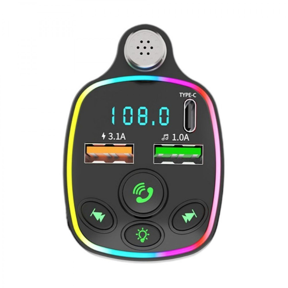 Modulator FM Bluetooth Andowl Q-C71, 2 porturi USB + 1 port PD, 5V/3.1A, lumini RGB, ecran LED, microfon handsfree, negru — varianta 4