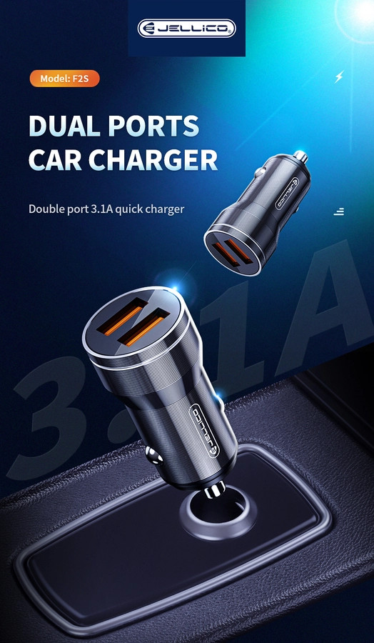 Incarcator auto Jellico F2S, dual port USB, 18W, 3.1A, negru — 3