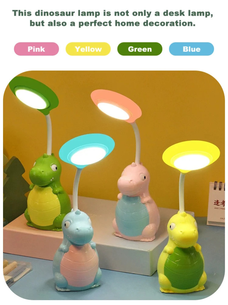 Lampa LED cu suport creioane si ascutitoare, functie lampa de veghe, dinozaur galben — varianta 3