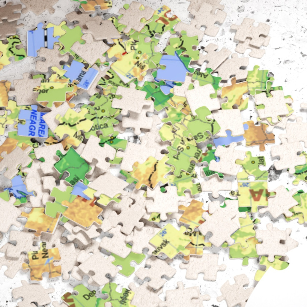 Puzzle 120 piese, 20 x 29 cm, carton alb perlat, harta Romaniei — varianta 3