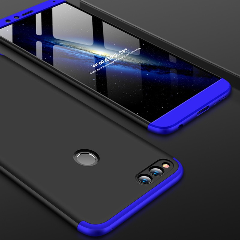 Husa Full cover GKK (fata + spate) pentru Huawei Honor 7X, negru cu albastru — varianta 2