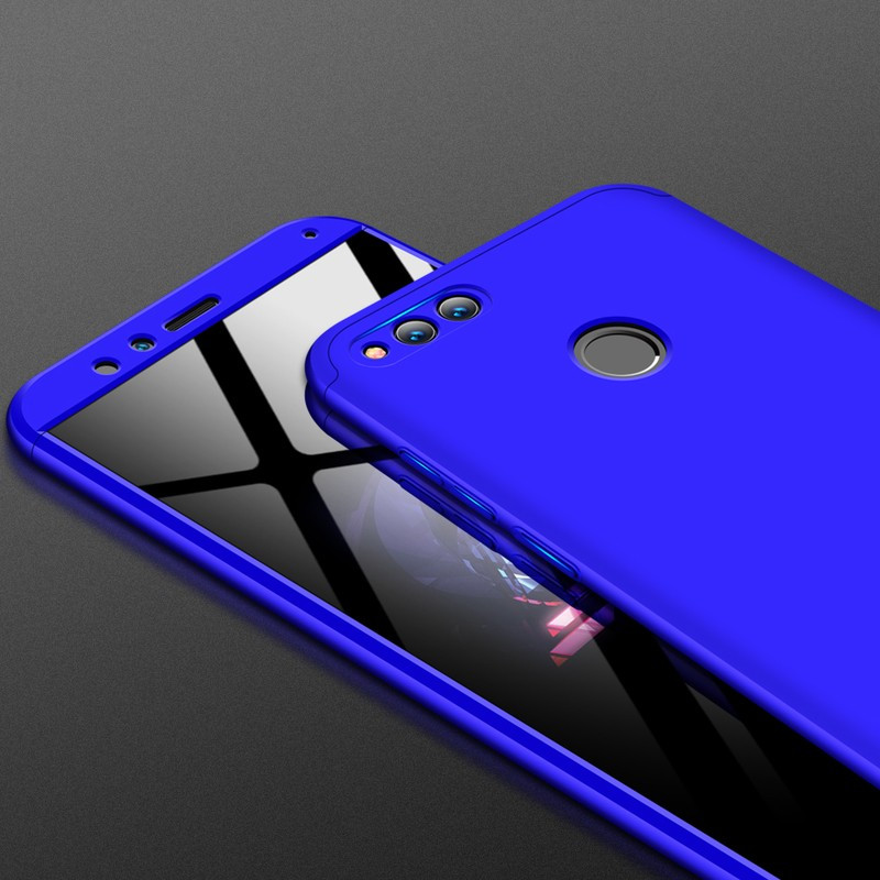 Husa Full cover GKK (fata + spate) pentru Huawei Honor 7X, negru cu albastru — varianta 3