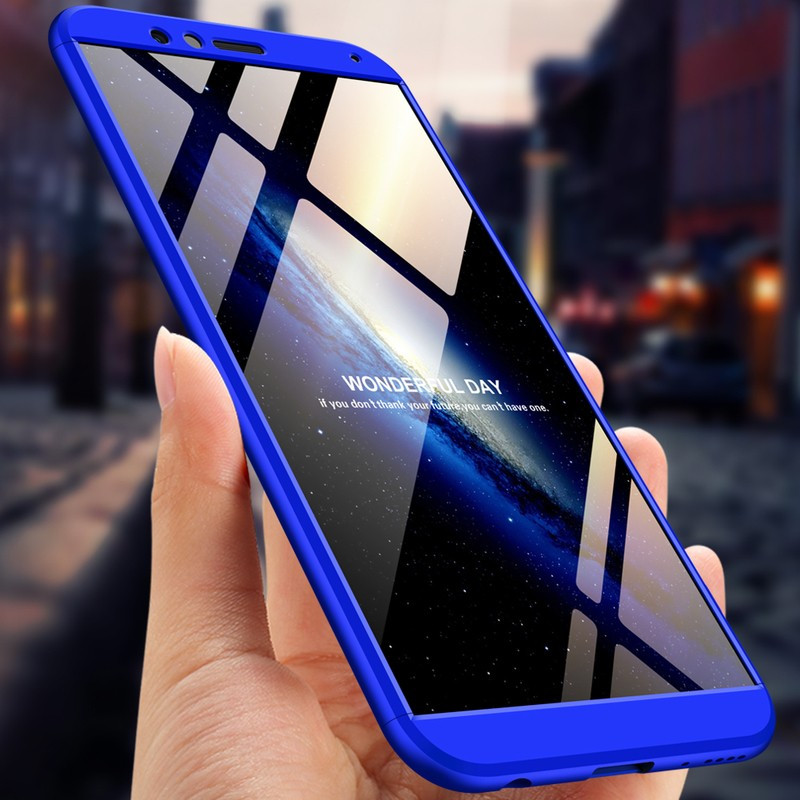 Husa Full cover GKK (fata + spate) pentru Huawei Honor 7X, negru cu albastru — varianta 4