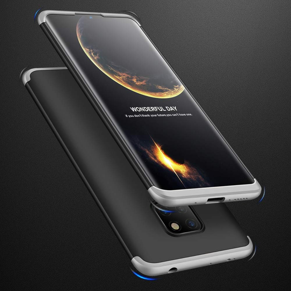 Husa Full cover GKK (fata + spate) pentru Huawei Mate 20, neagra/argintie — 2