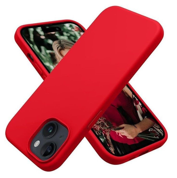 Husa Apple iPhone 15 Plus, Luxury Silicone, catifea in interior, rosie — varianta 2