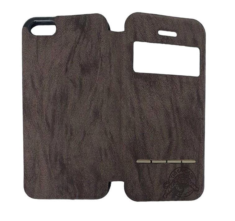Husă protectie Apple Iphone 5/5S/SE, Tiger Case, tip carte, fereastra notificari, maro wenge — varianta 2