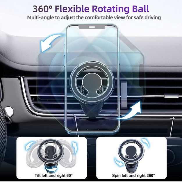 Suport auto magnetic, prindere Magsafe, 2 cercuri metalice incluse — varianta 2