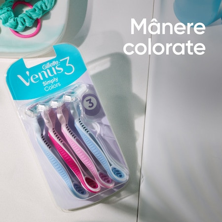 Set 4 aparate de ras Gillette Venus Colors, 3 lame, banda lubrifianta cu aloe, colorate — varianta 2