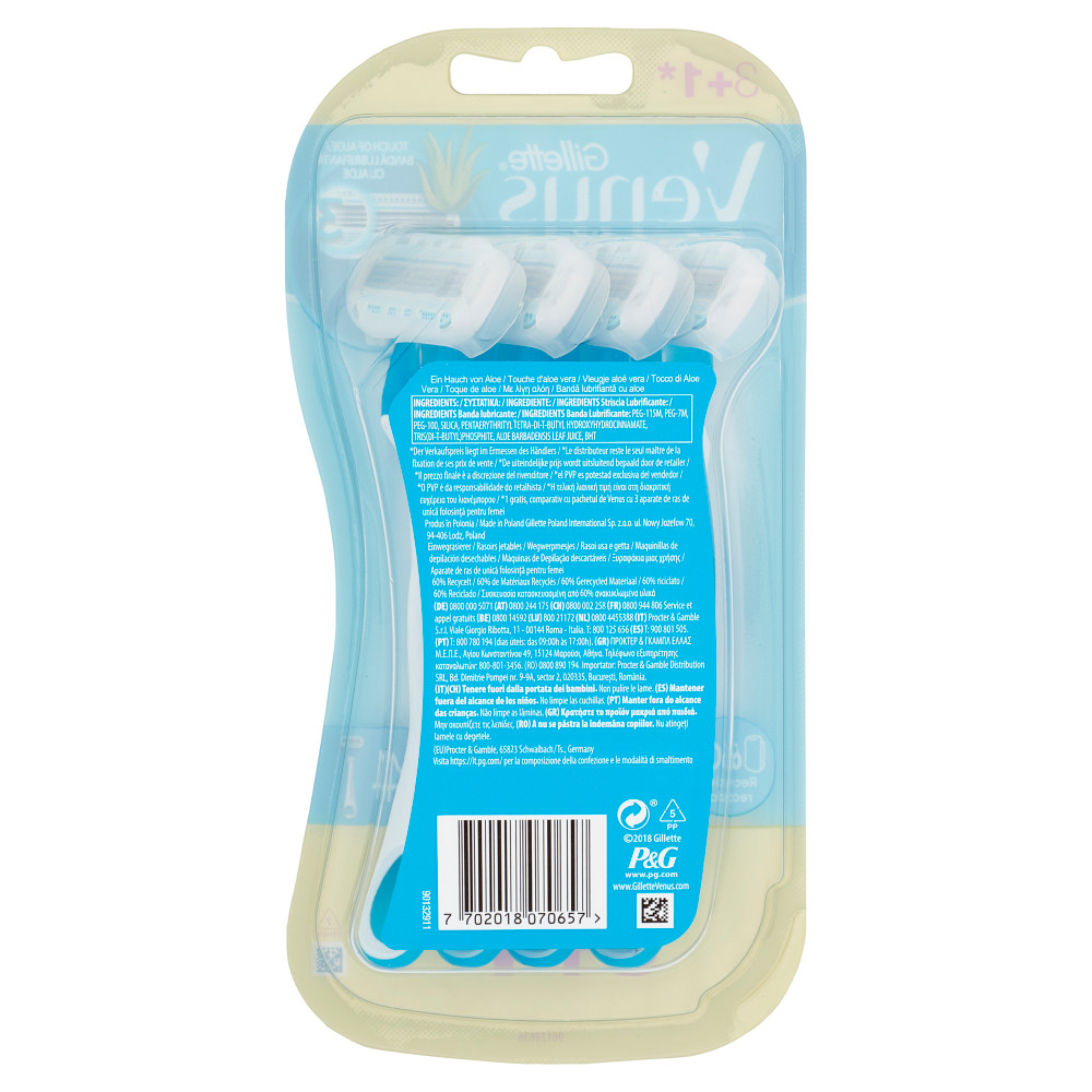 Set 4 aparate de ras Gillette Venus Oceana, 3 lame, banda lubrifianta cu aloe, alb/albastru — 2