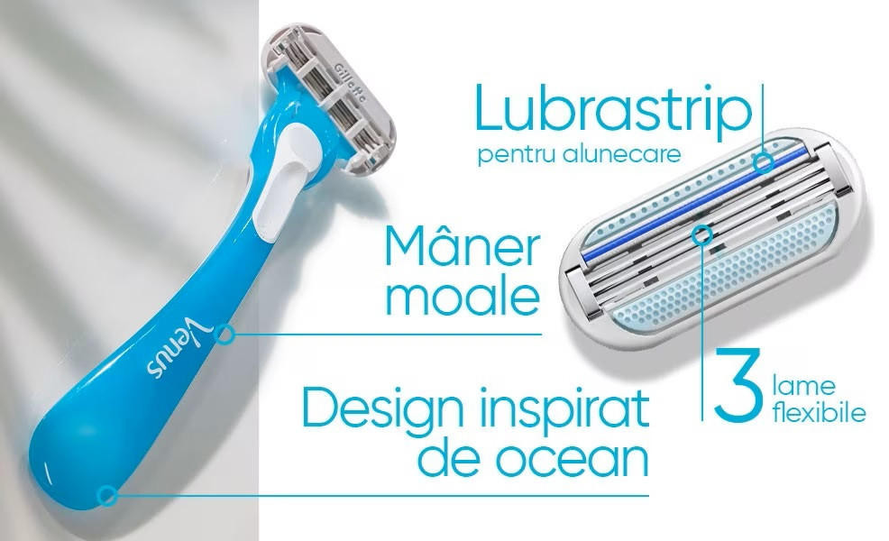 Set 4 aparate de ras Gillette Venus Oceana, 3 lame, banda lubrifianta cu aloe, alb/albastru — 4