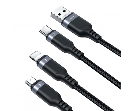 Cablu de incarcare Joyroom S-1T3018A18, 3 capete (Lightning, Type-C, MicroUSB), 18W/3.5A, 1.2 metri, negru — varianta 2