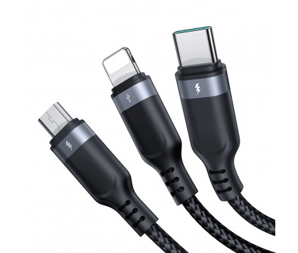 Cablu de incarcare Joyroom S-1T3018A18, 3 capete (Lightning, Type-C, MicroUSB), 18W/3.5A, 1.2 metri, negru — varianta 3