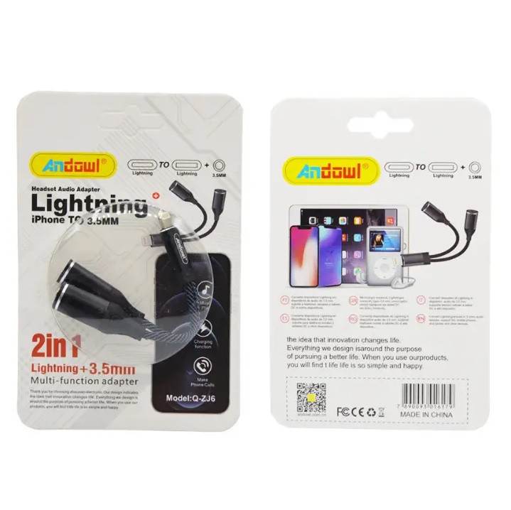 Cablu adaptor Andowl ZJ6, Lightning to Lightning/Jack 3.5mm, audio/incarcare — varianta 2
