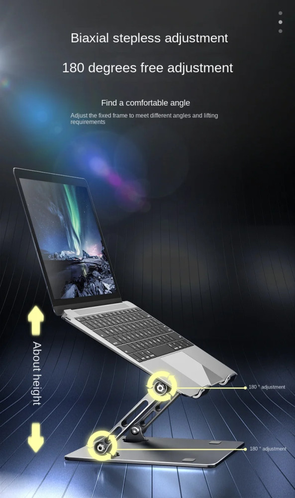 Suport de birou din aluminiu pentru laptop 9,6 - 17" inch sau tableta, pliabil, reglabil, gri inchis — varianta 2