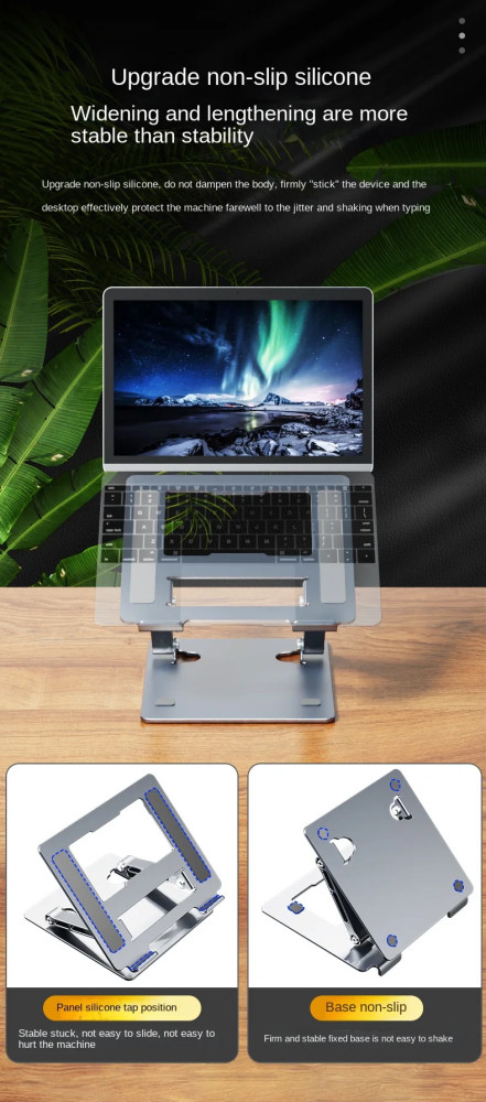 Suport de birou din aluminiu pentru laptop 9,6 - 17" inch sau tableta, pliabil, reglabil, gri inchis — varianta 3
