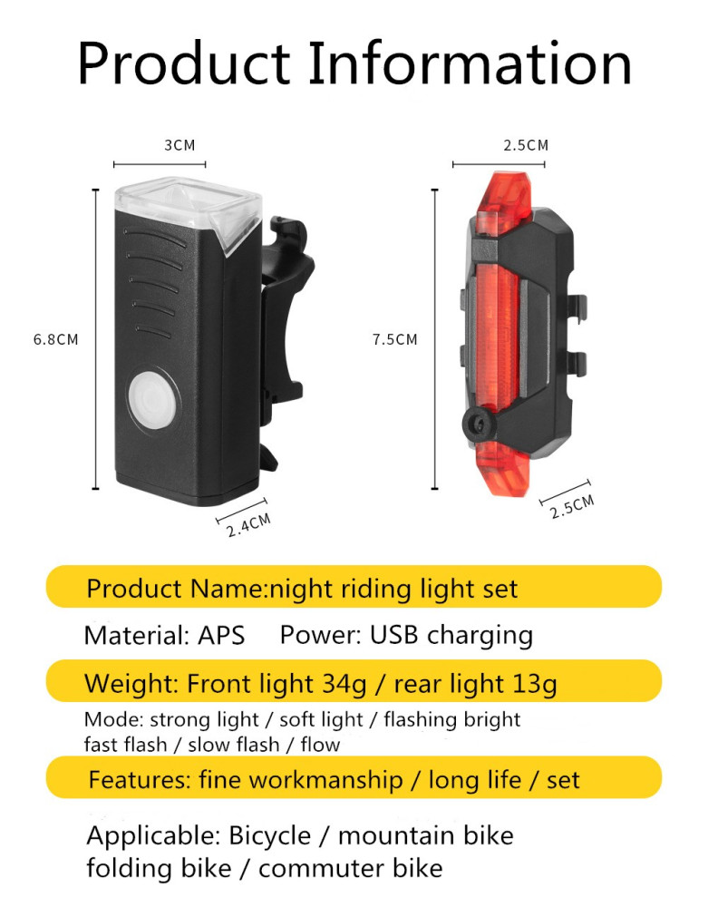 Set lanterna si lumina stop pentru bicicleta HY-025, incarcare USB — varianta 5