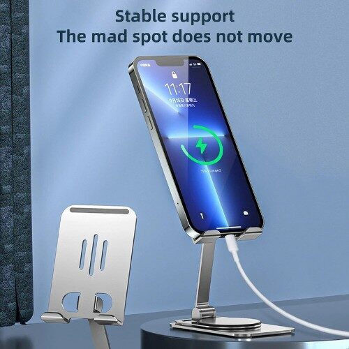 Suport birou Andowl Q-ZJ555, compatibil telefon sau tableta, universal, metalic, rotire 360 grade, argintiu — 9