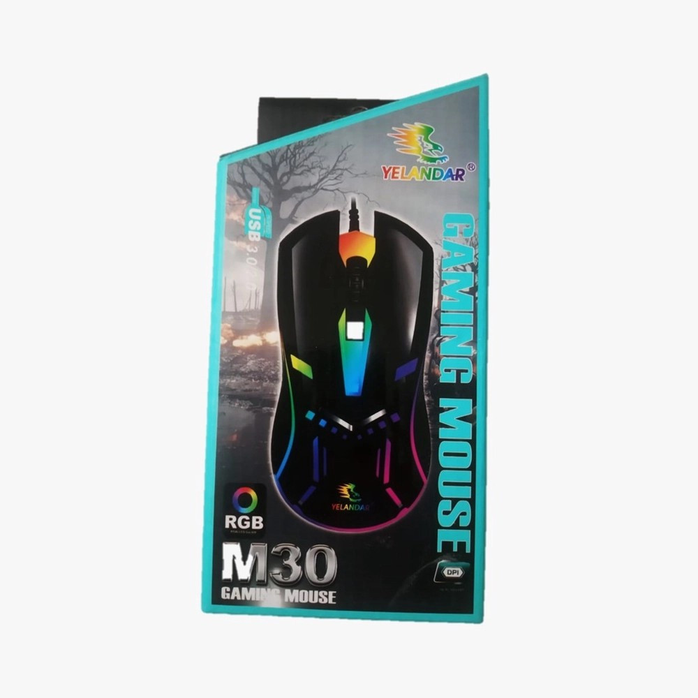 Mouse gaming cu cablu Yelandar M30, 800/1500/2400/3200 DPI, lumini RGB, negru — varianta 3