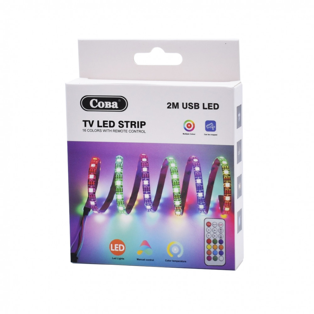 Banda LED RGB pentru TV, USB 5V, lungime 2 metri, telecomanda inclusa — varianta 2