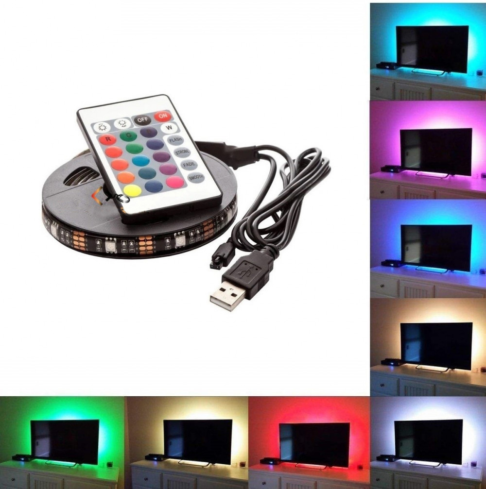 Banda LED RGB pentru TV, USB 5V, lungime 3 metri, telecomanda inclusa — varianta 3
