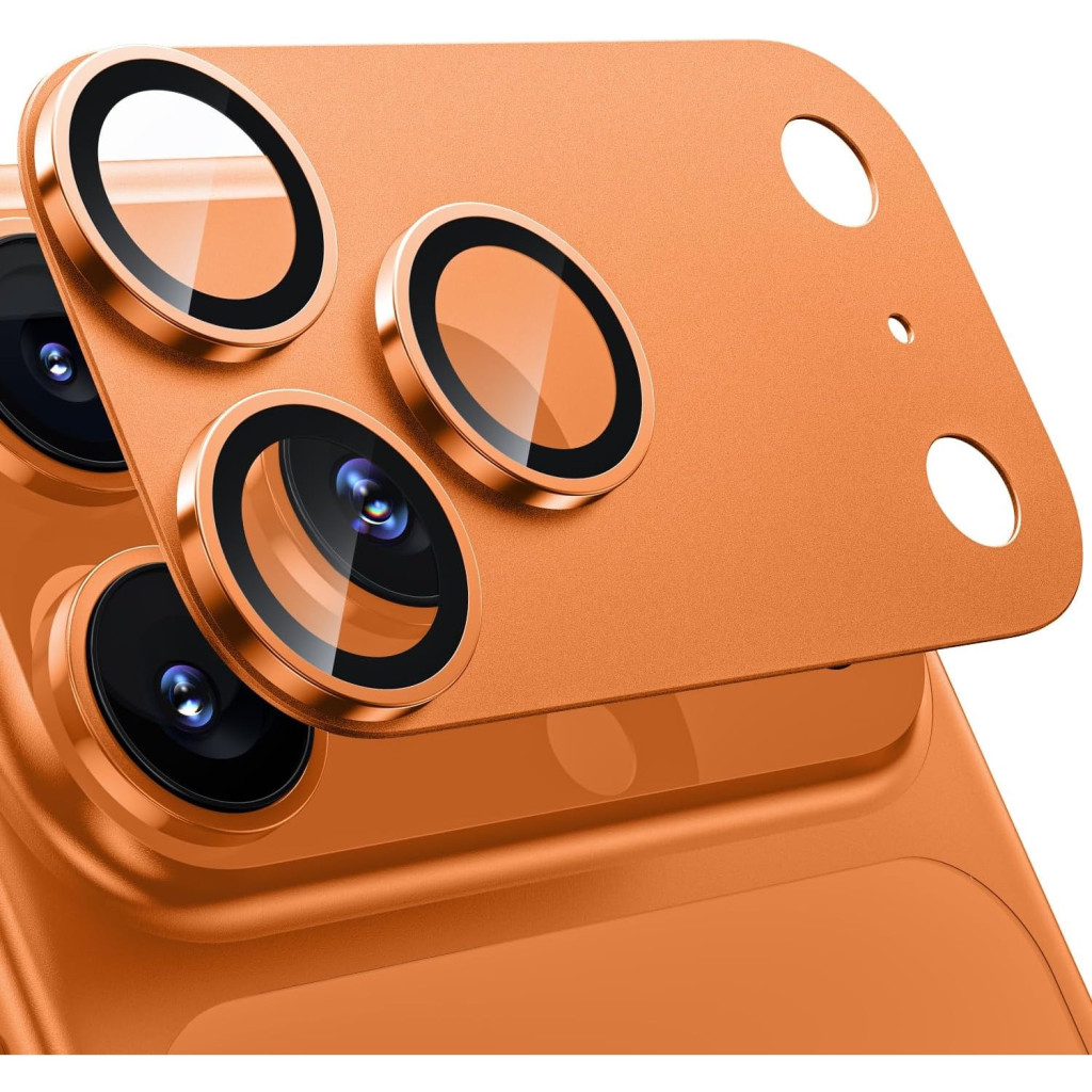 Folie de sticla Apple iPhone 17 Pro Max, protectie lentile camera spate, margine Cosmic Orange — varianta 2
