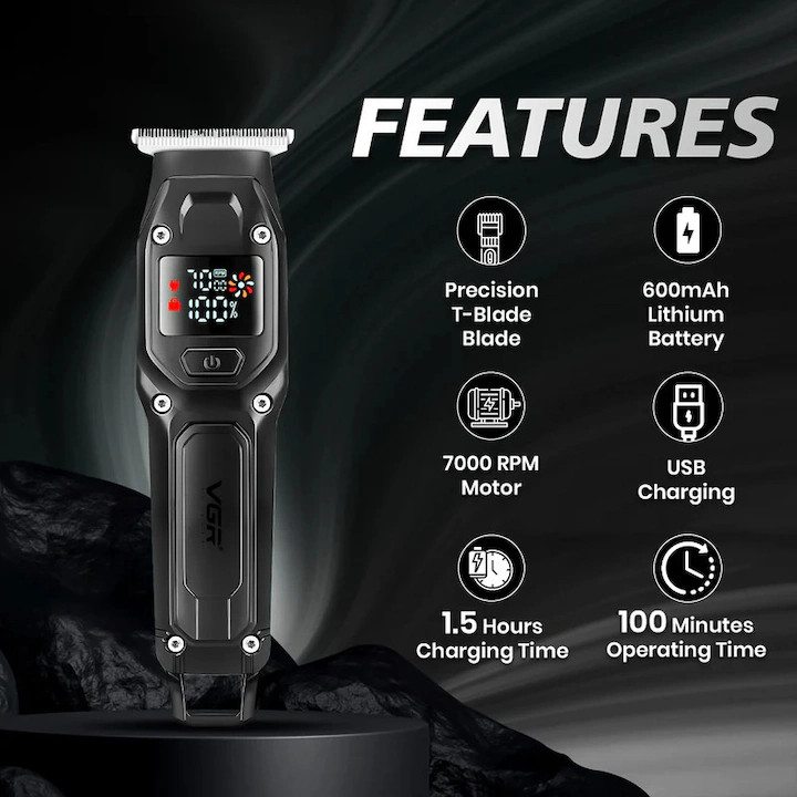 Aparat de tuns VGR V964, acumulator incorporat, afisaj LED, negru/verde — varianta 2