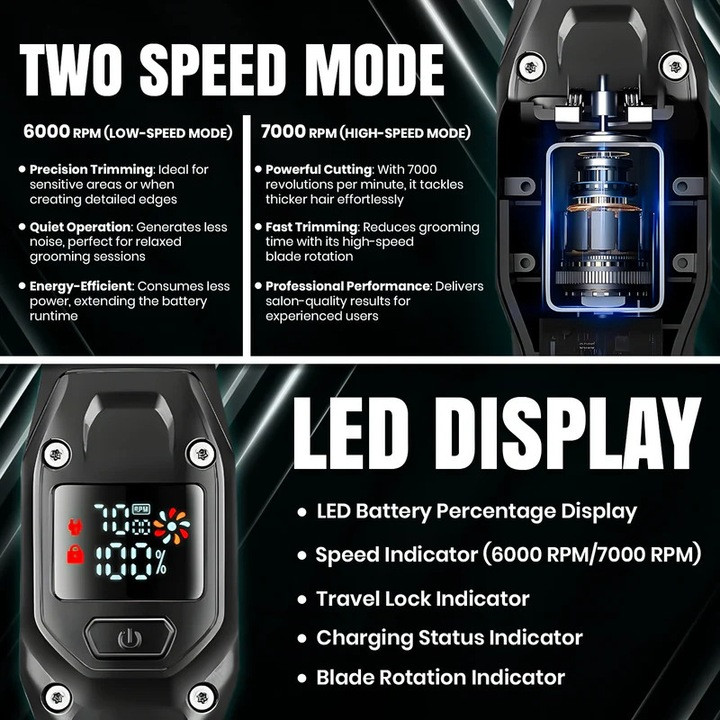 Aparat de tuns VGR V964, acumulator incorporat, afisaj LED, negru/verde — varianta 3