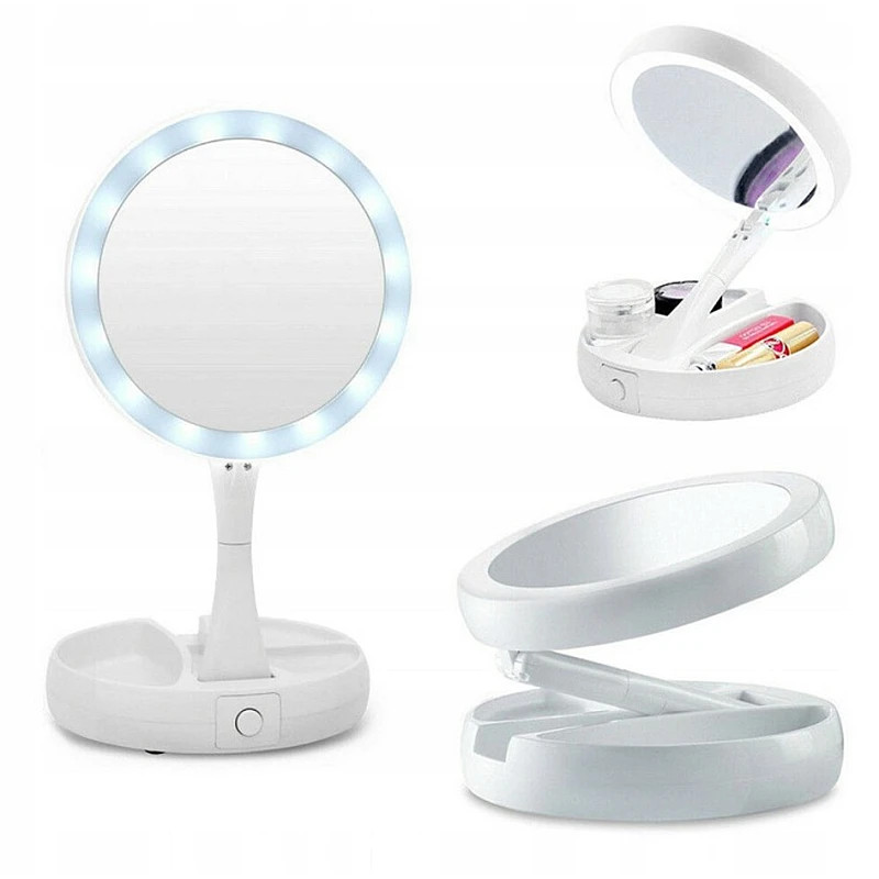 Oglinda de machiaj cu LED AORLIS AO-77900, rotunda, pliabila — varianta 2
