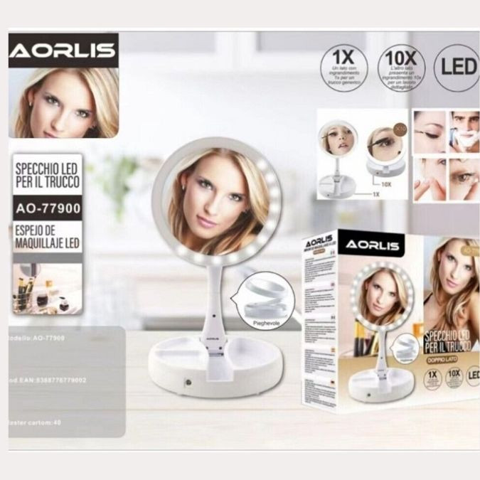 Oglinda de machiaj cu LED AORLIS AO-77900, rotunda, pliabila — varianta 3
