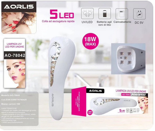 Lampă UV LED portabilă Aorlis AO-78042 pentru unghii, 5 LED-uri, 18W — varianta 5