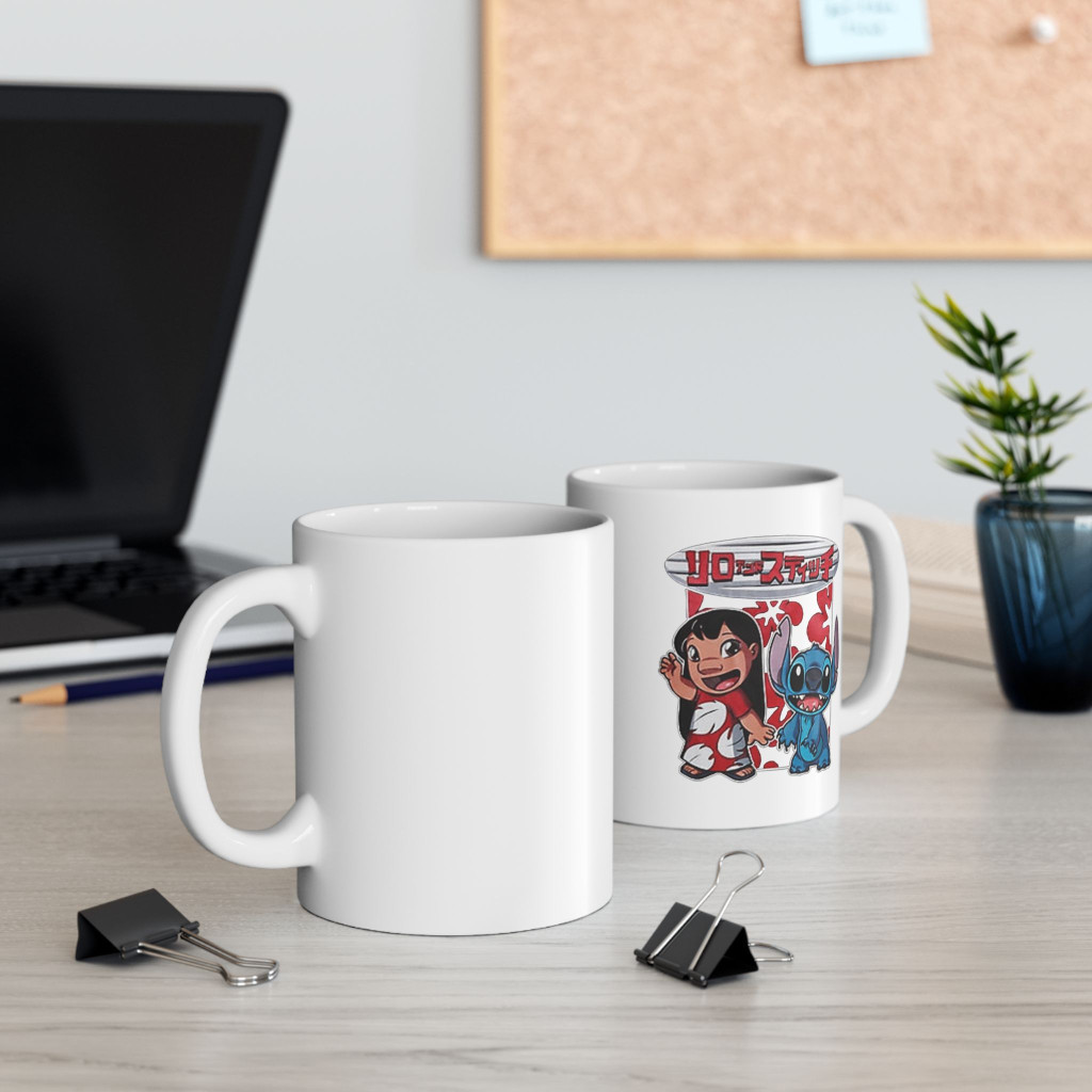 Cana ceramica personalizata, design Stitch Japan, 330 ml, alba — varianta 3