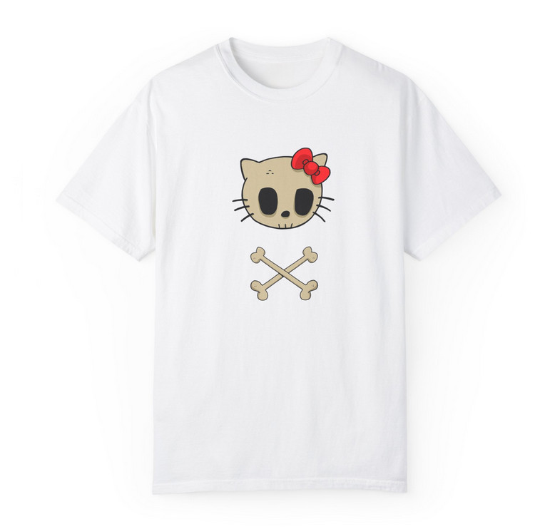 Tricou personalizat alb, copii/adulti, design Kitty Skull, modal, diverse marimi — varianta 2