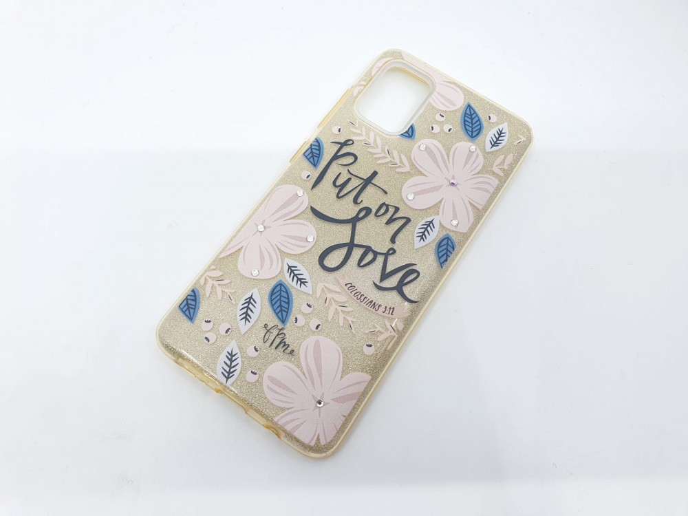Husa Flowers Glitter pentru Apple iPhone 11 Pro, cu mesaj, aurie — varianta 2