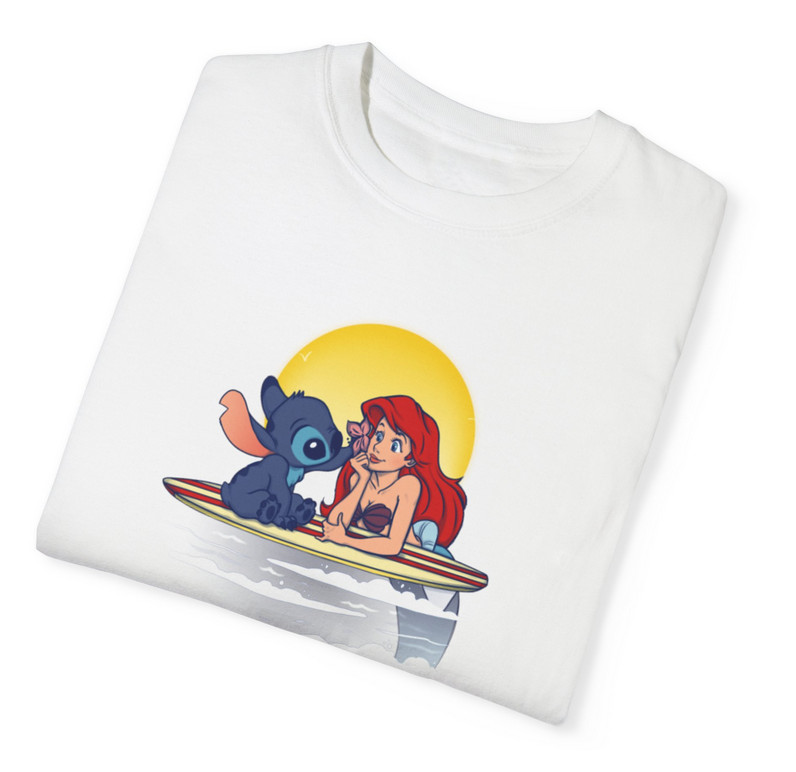 Tricou personalizat alb, copii/adulti, design Stitch si Sirena, modal, diverse marimi — varianta 2