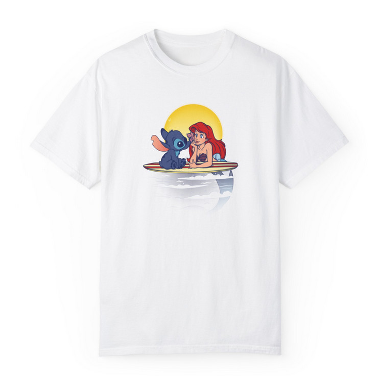 Tricou personalizat alb, copii/adulti, design Stitch si Sirena, modal, diverse marimi — varianta 3