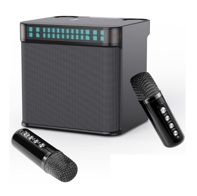 Set boxa si  doua microfoane Karaoke HL-233, bluetooth, lumina RGB, functie efecte voce, 10W, negre — varianta 2