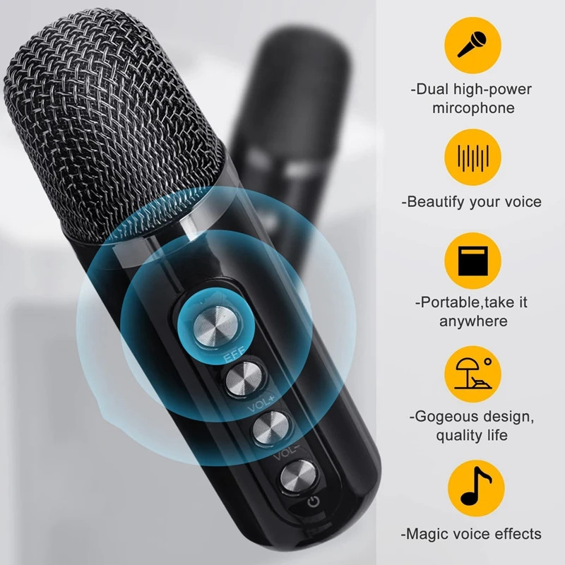 Set boxa si  doua microfoane Karaoke HL-233, bluetooth, lumina RGB, functie efecte voce, 10W, negre — varianta 4