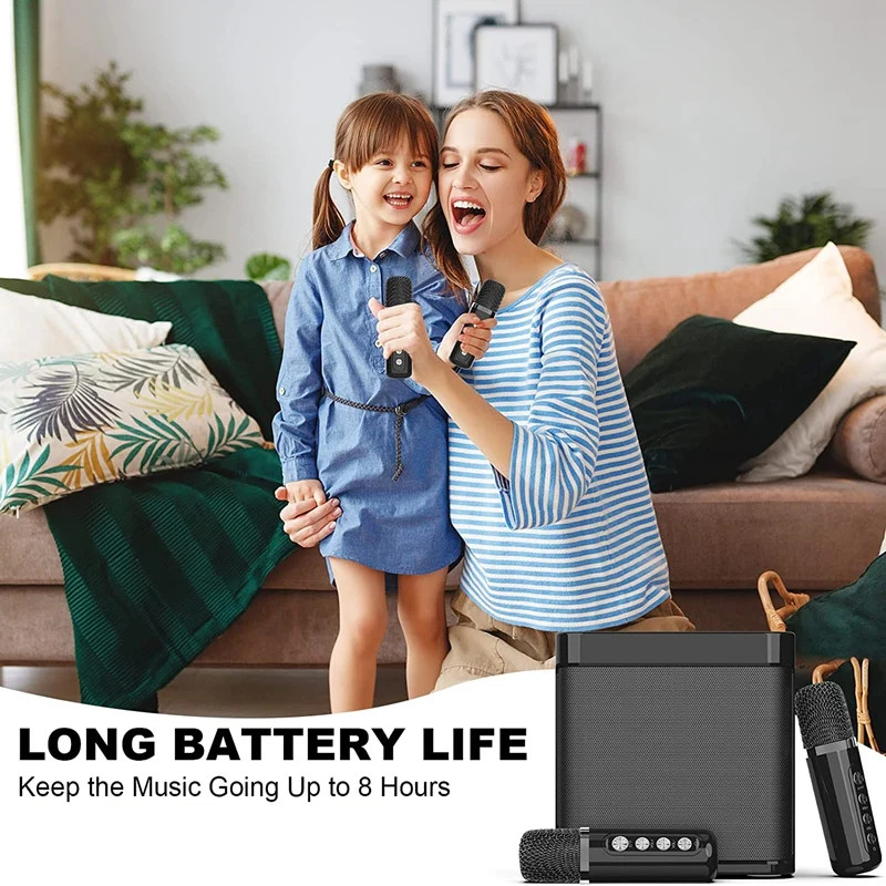 Set boxa si  doua microfoane Karaoke HL-233, bluetooth, lumina RGB, functie efecte voce, 10W, negre — varianta 6