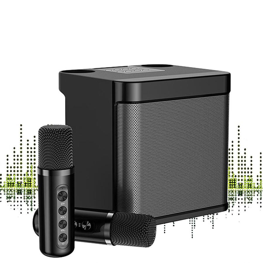 Set boxa si  doua microfoane Karaoke HL-233, bluetooth, lumina RGB, functie efecte voce, 10W, negre — varianta 7