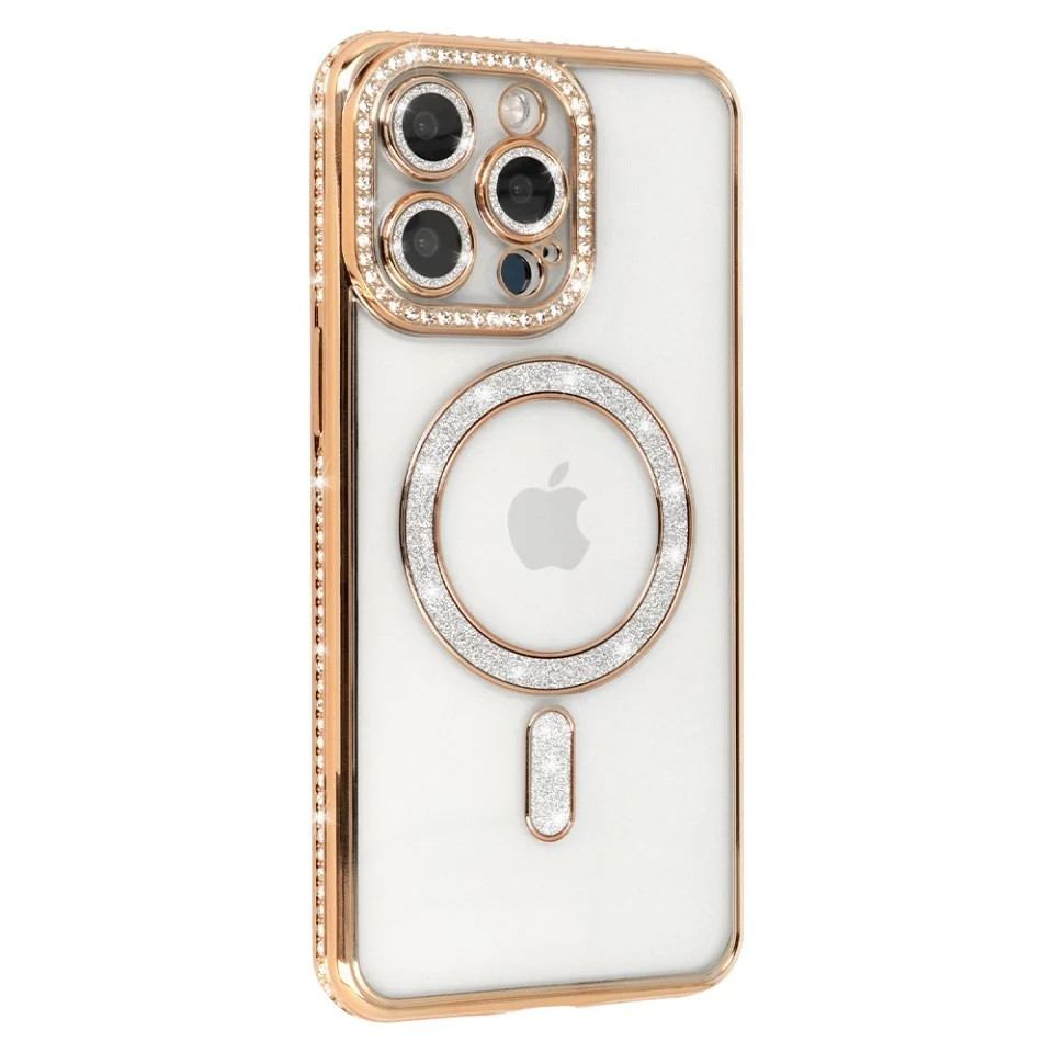 Husa Apple iPhone 16, Electroplating Bling Magsafe, protectie camera, margini aurii — varianta 2