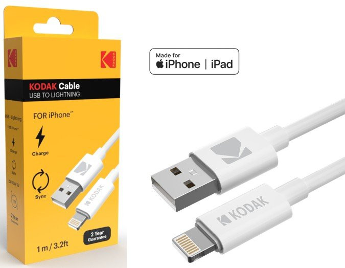 Cablu de date si incarcare Lightning (iPhone) KODAK, 1 metru, 2A/10W/5V, alb — varianta 2
