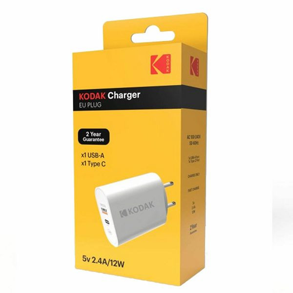 Incarcator telefon KODAK, Type-C PD 12W + USB 2.4A, 12W, alb — 2
