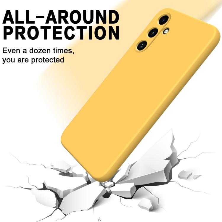 Husa Samsung Galaxy A15, Luxury Silicone, protectie camera, catifea in interior, galbena — varianta 3