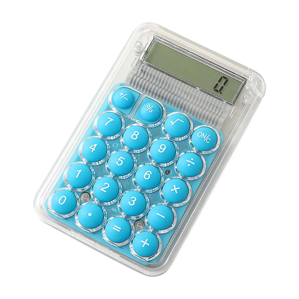 Mini calculator de birou Karuida KK-506,  8 caractere, carcasa transparenta, butoane albastre — varianta 3