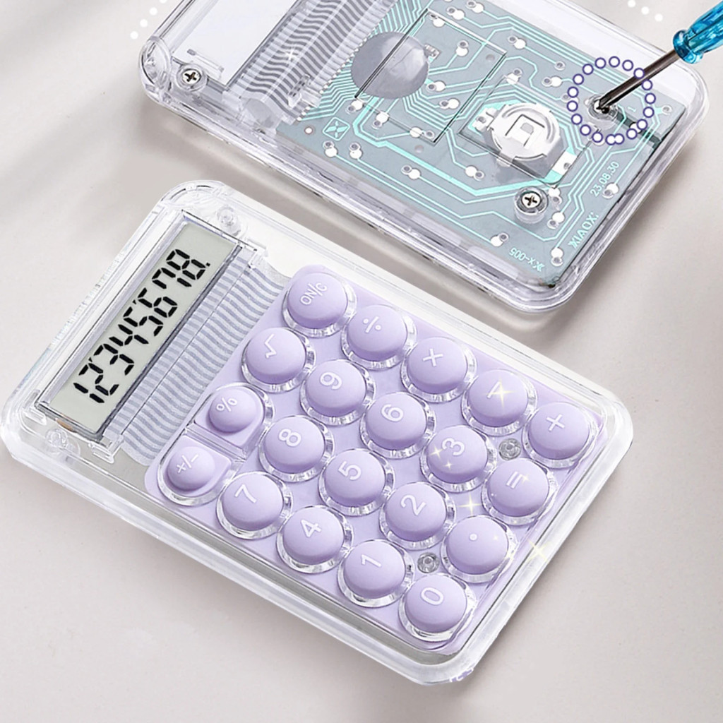 Mini calculator de birou Karuida KK-506,  8 caractere, carcasa transparenta, butoane albe — varianta 6