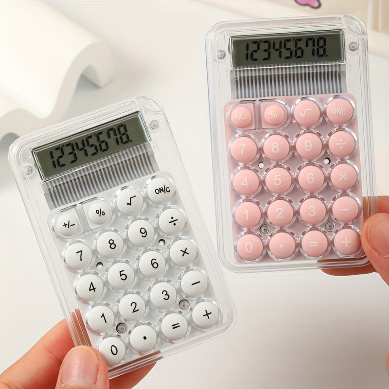Mini calculator de birou Karuida KK-506,  8 caractere, carcasa transparenta, butoane roz — varianta 2