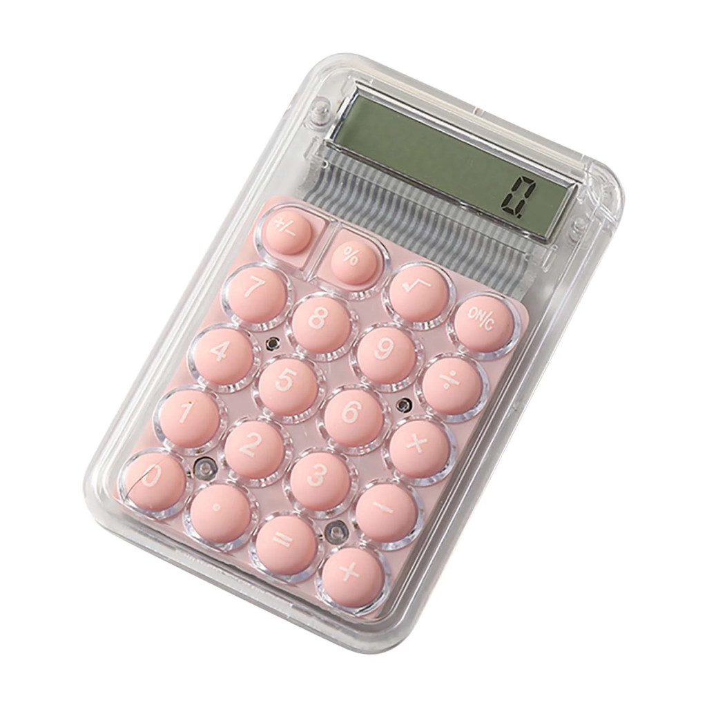 Mini calculator de birou Karuida KK-506,  8 caractere, carcasa transparenta, butoane roz — varianta 3